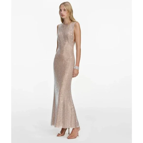 Self-Portrait Silver Rhinestone Mesh Midi Dress US 6 - Picture 3 of 11